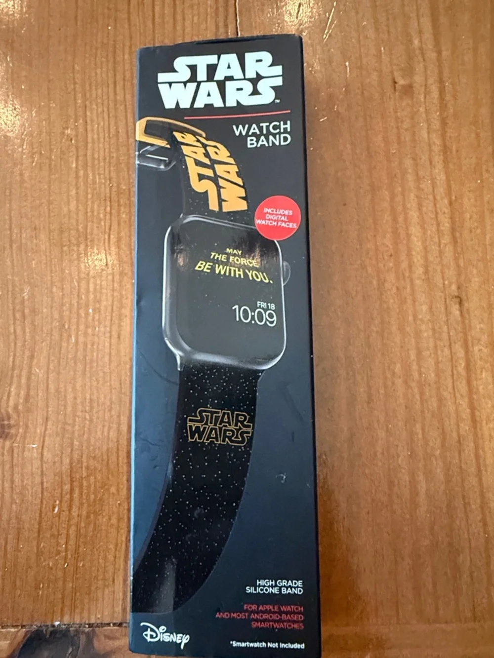 Star Wars Black Silicone Watch Band with Yellow Logo for Apple Watch New in box
